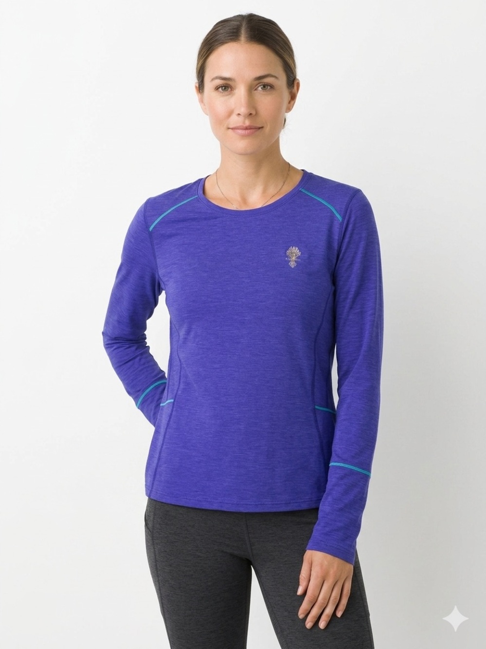 Prana purple Long Sleeve Active Top with Aqua Stitching Large
